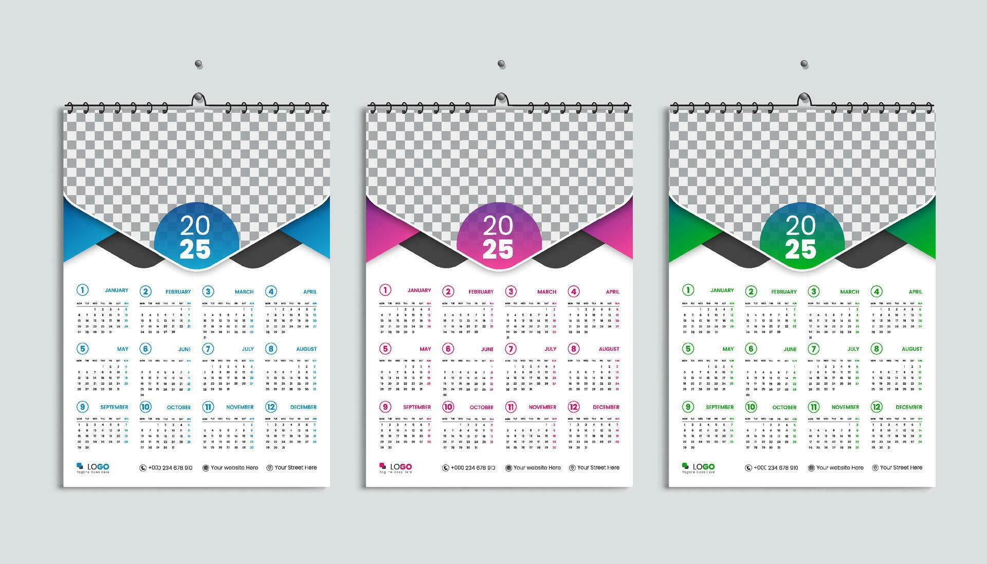 Wall calendar 2025 design template, week starts Monday, clean, elegant Calendar 2025 Design Ideas