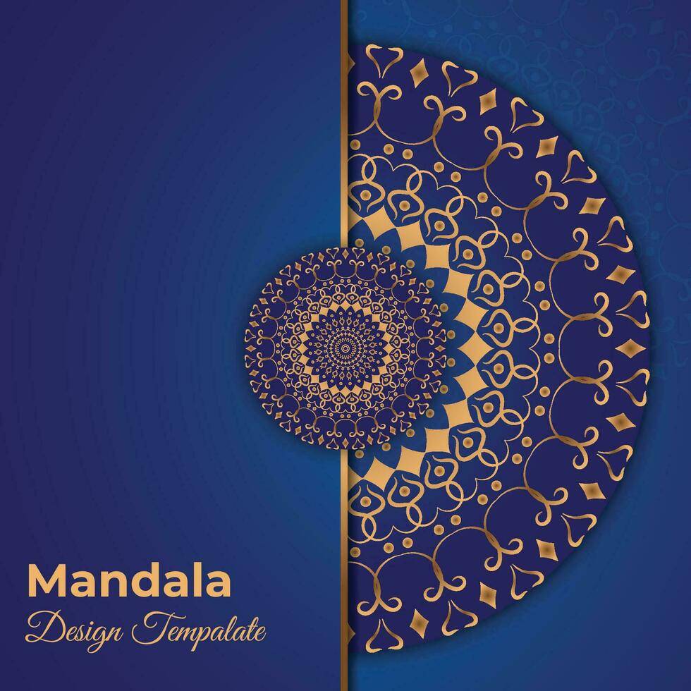 lujo mandala diseño modelo en oro con azul fondo, colorante libro modelo en mandala estilo para mehndi, tatuaje, mehndi, decorativo adornos en étnico oriental estilo vector