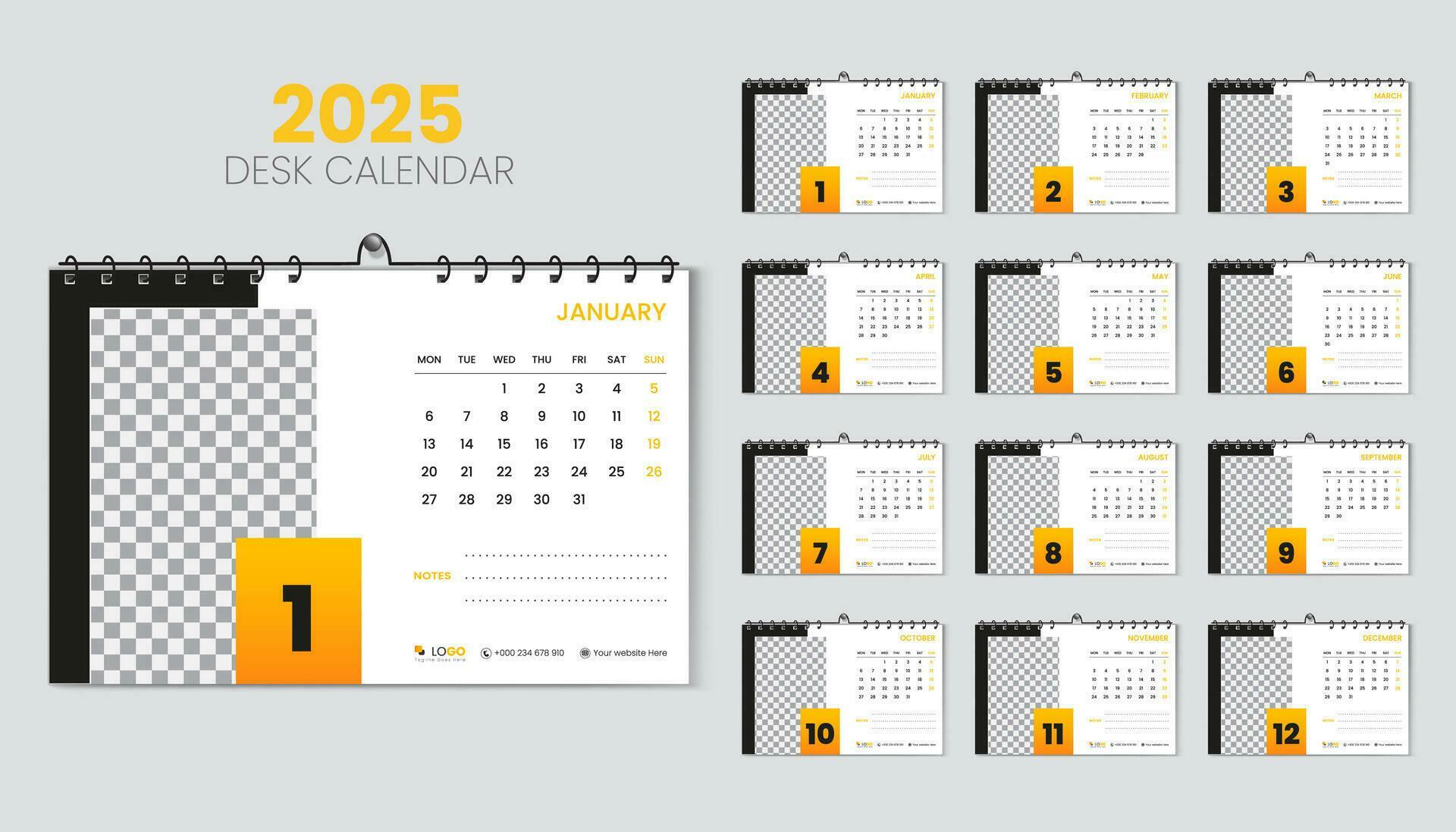 Desk calendar 2025 planner and corporate design template set, Annual