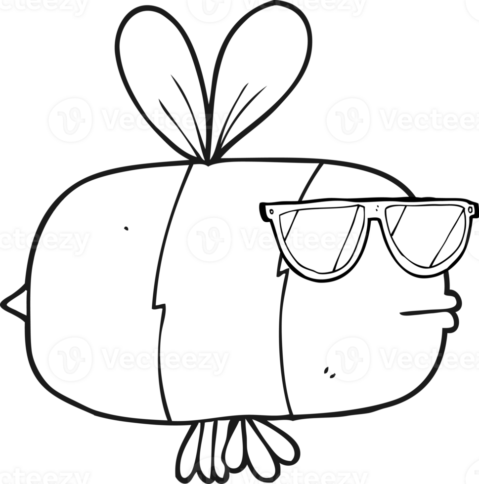 black and white cartoon bee wearing sunglasses png