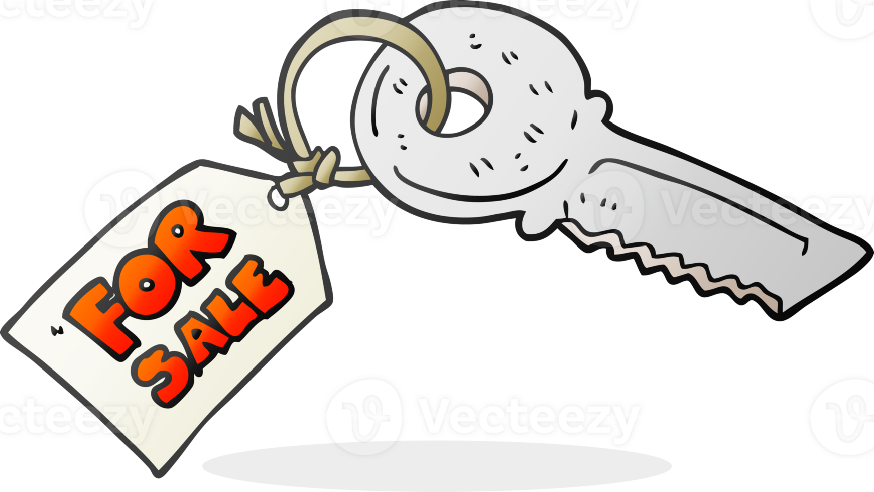 cartoon house key with for sale tag png