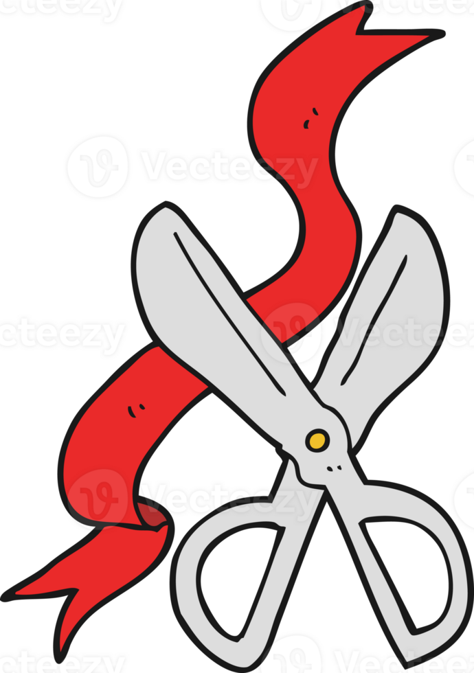 flat color illustration of a cartoon scissors cutting ribbon png