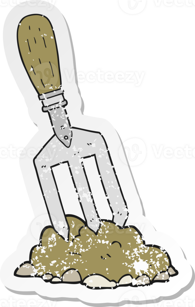 retro distressed sticker of a cartoon garden fork png