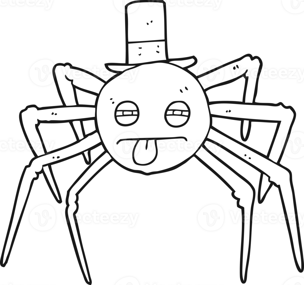 black and white cartoon halloween spider in top hat png
