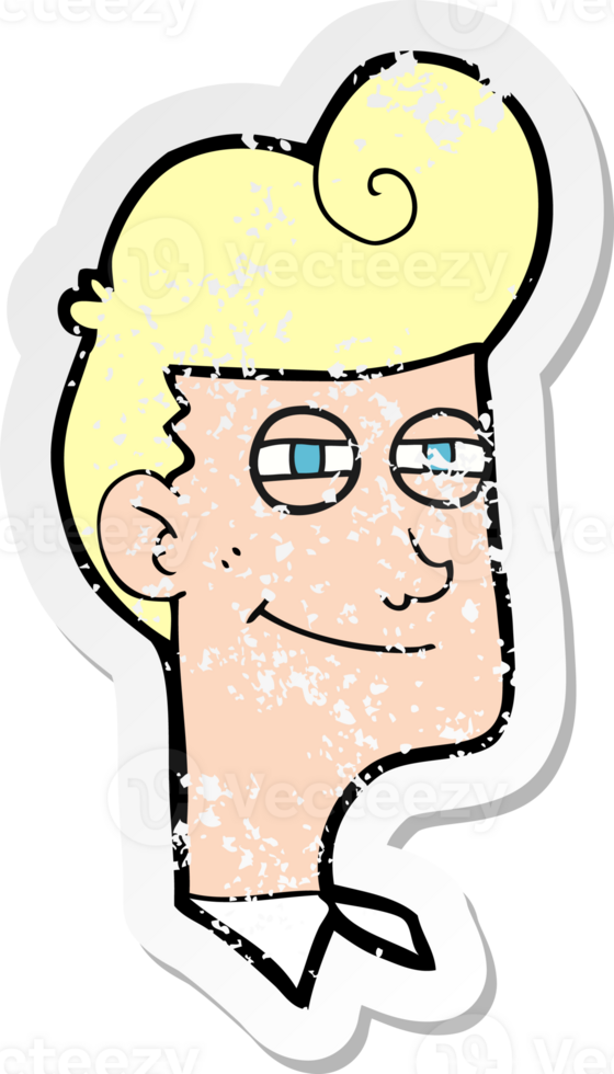 retro distressed sticker of a cartoon smiling man png