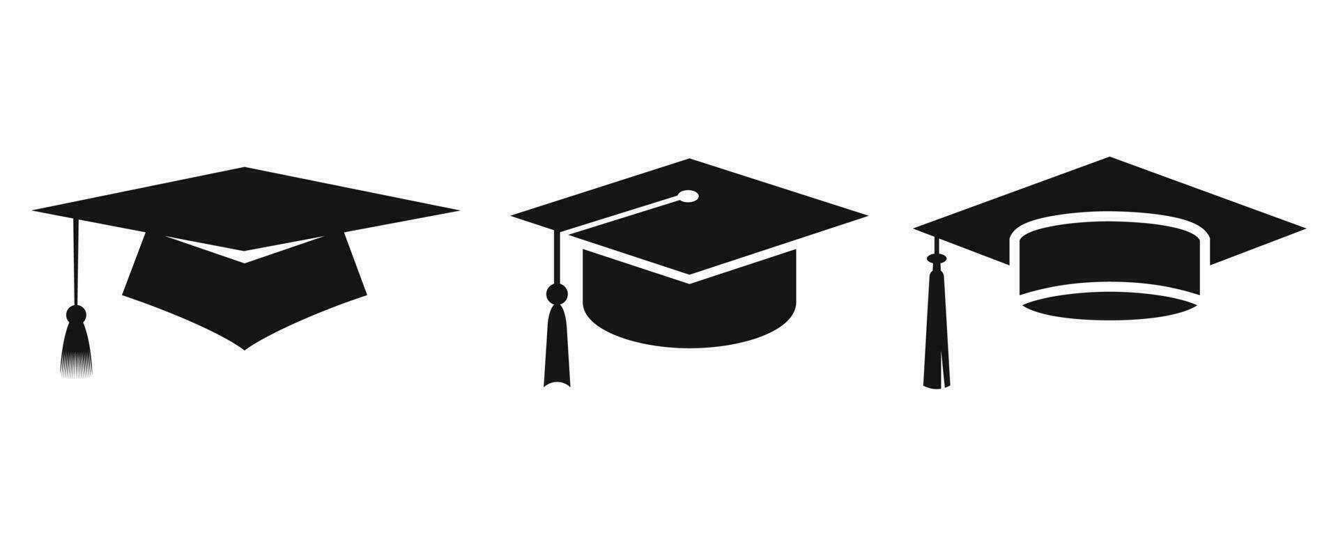 Graduation cap icon set. University or college graduation hat icons. Student graduation cap diploma vector illustration