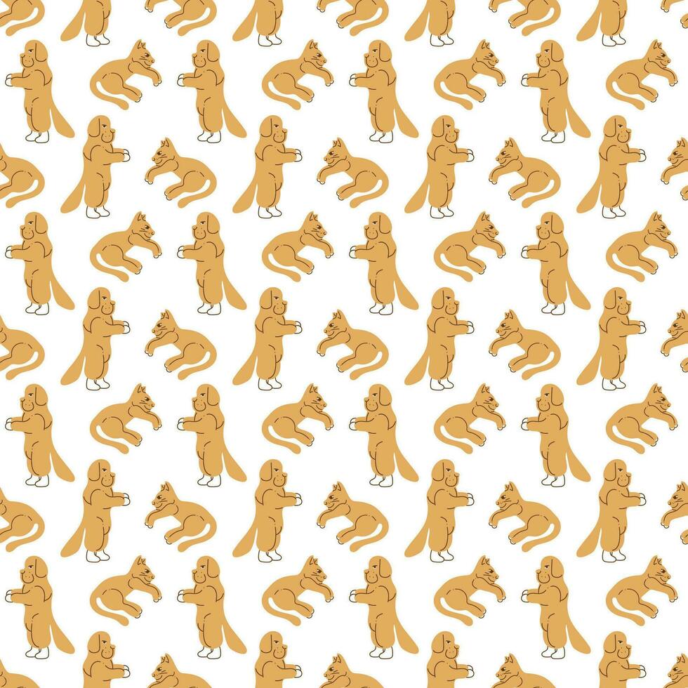 Cat, dog doodle. Seamless pattern with cute abstract cat and Newfoundland. Great for wrapping paper. vector