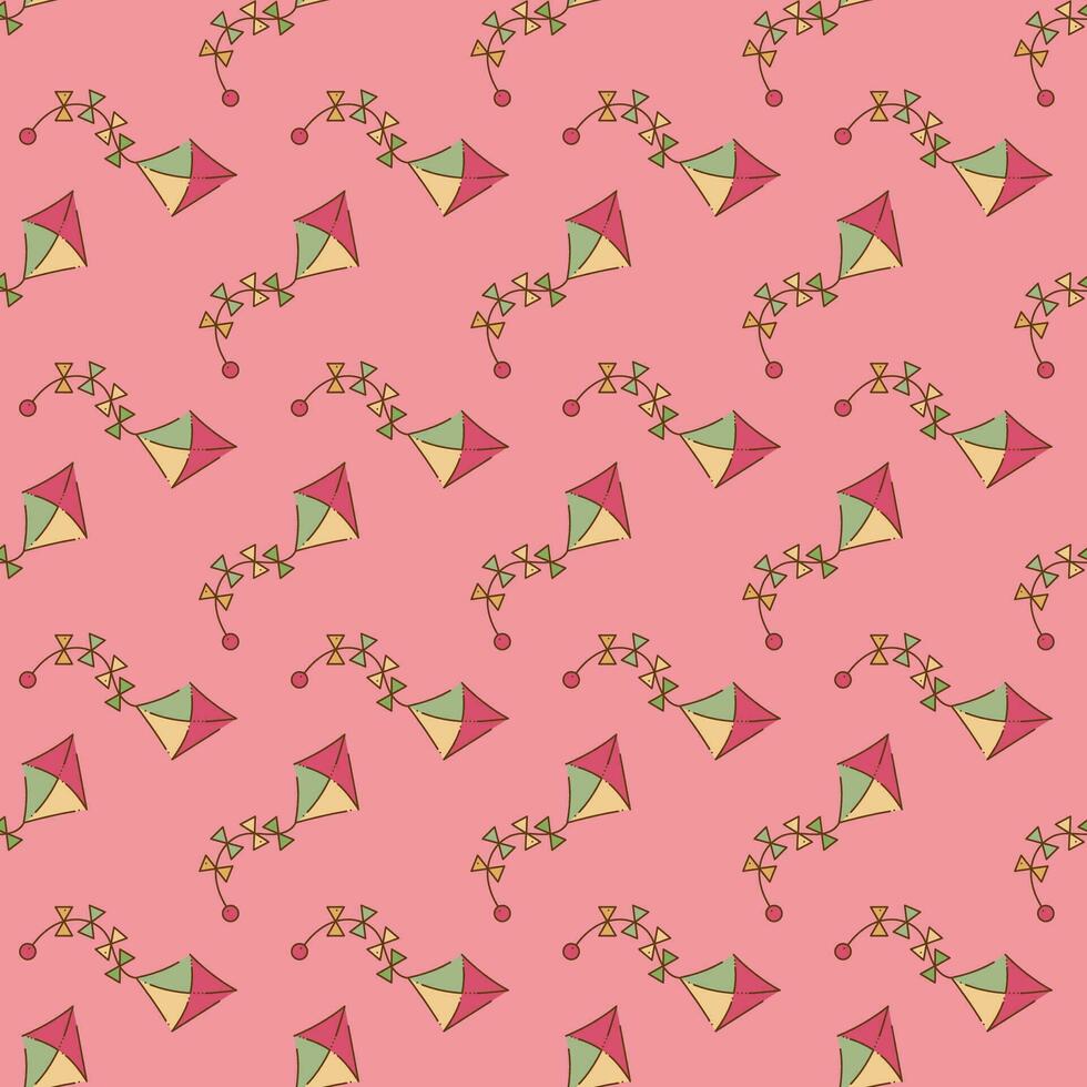Seamless pattern with kite with bows shapes. Cartoon doodle illustration. vector