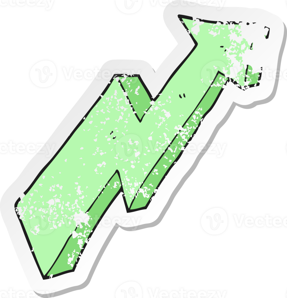 retro distressed sticker of a cartoon arrow up trend png