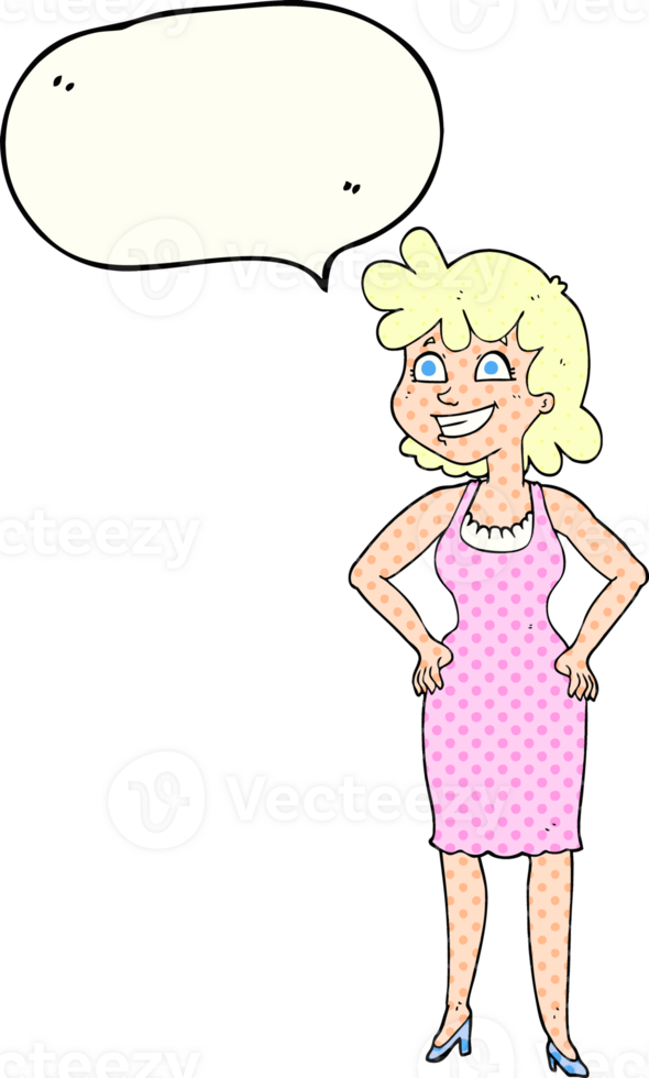 comic book speech bubble cartoon happy woman wearing dress png