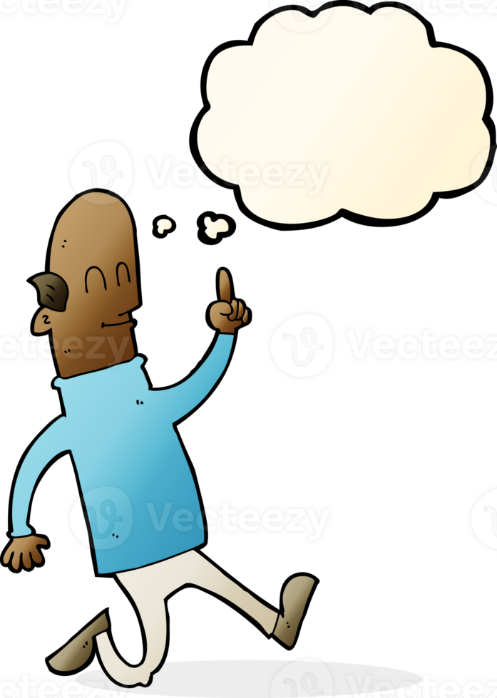 cartoon bald man with idea with thought bubble png