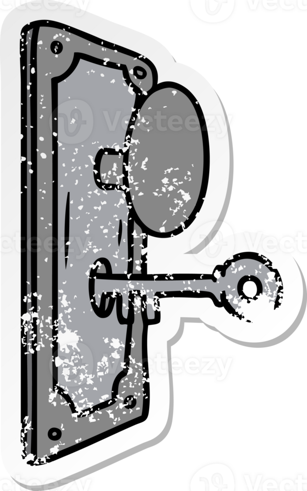 distressed sticker cartoon doodle of a door handle png