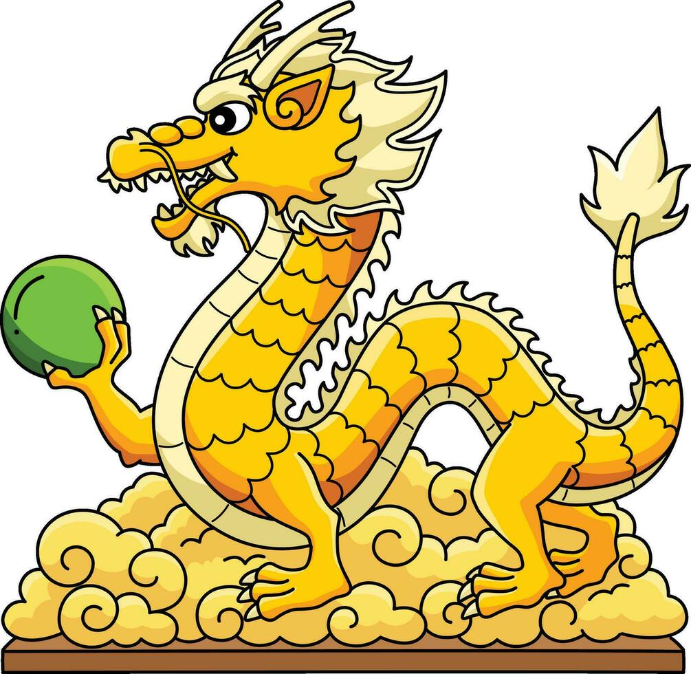 Year of the Dragon Statue Holding Orb Clipart vector