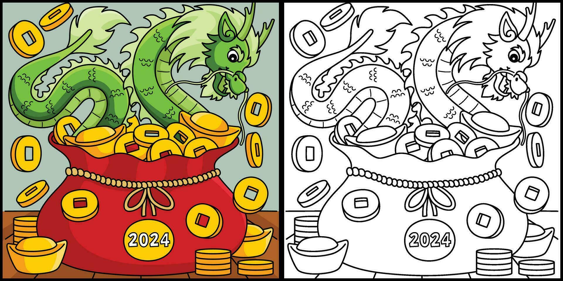 Year of the Dragon Money Coloring Illustration vector
