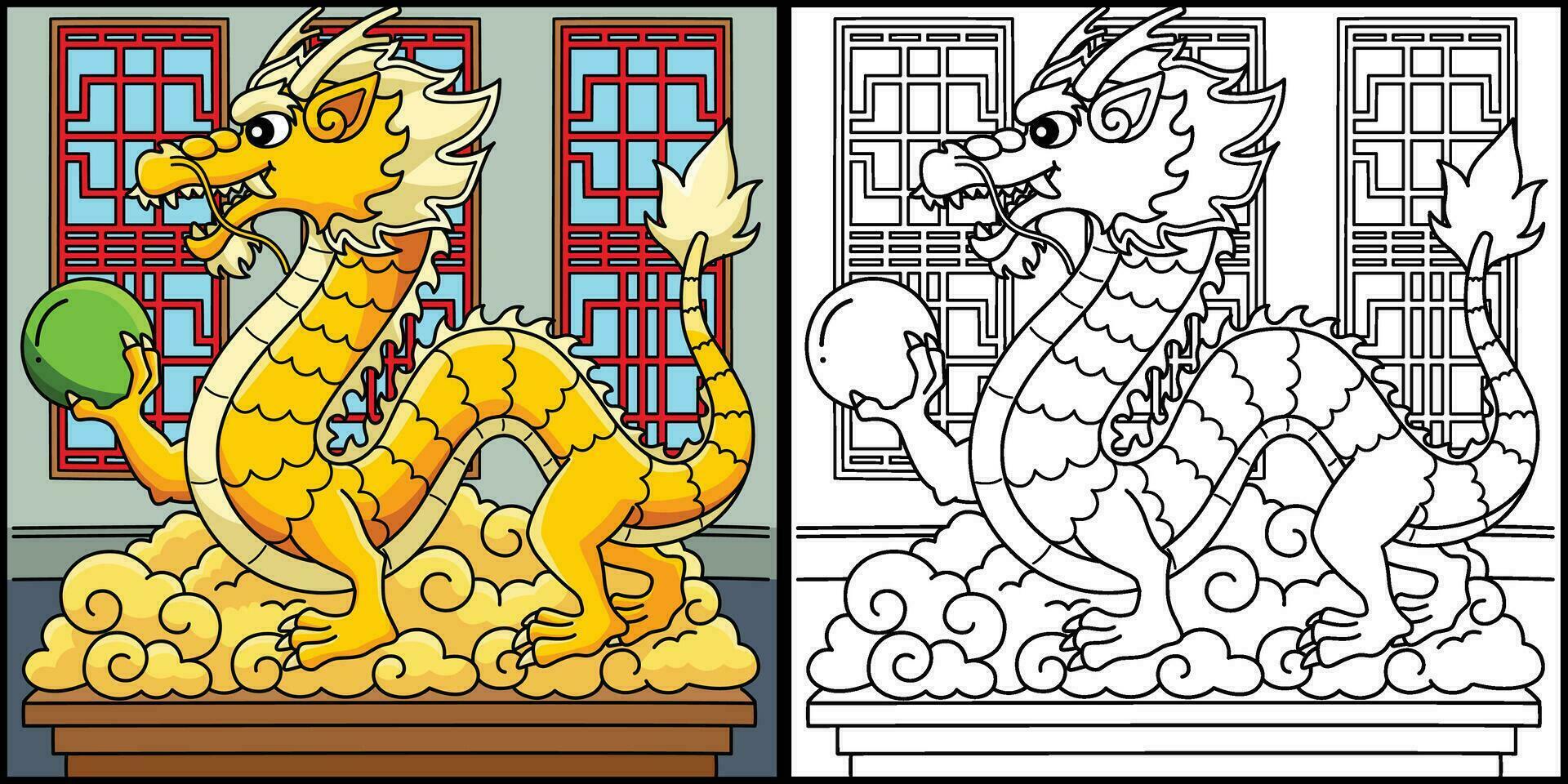 Year of the Dragon Statue Holding Orb Illustration vector