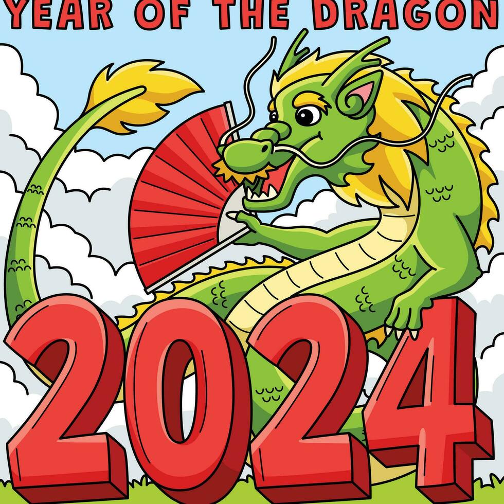 Year of the Dragon 2024 Colored Cartoon vector
