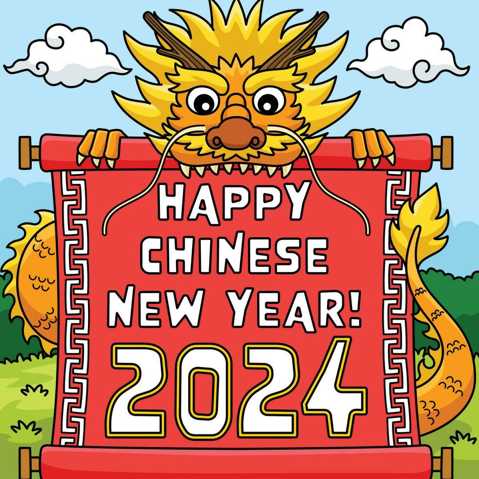 Happy Chinese Year 2024 Colored Cartoon vector