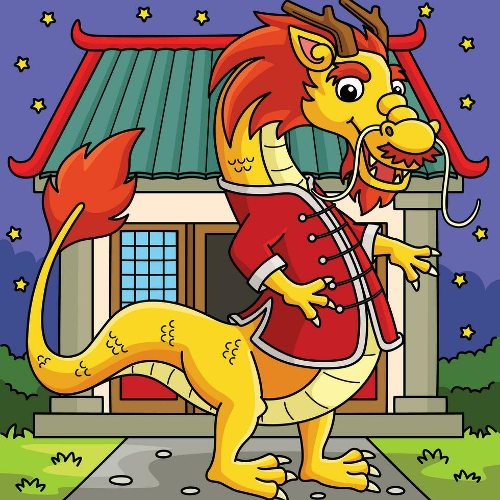 Year of the Dragon with Chinese Dress Colored vector