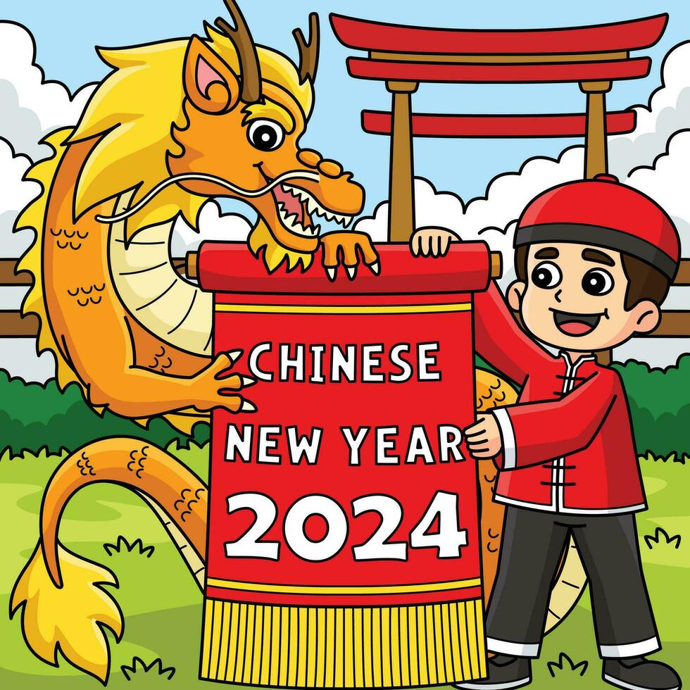 año de el continuar chino nuevo año 2024 de colores vector