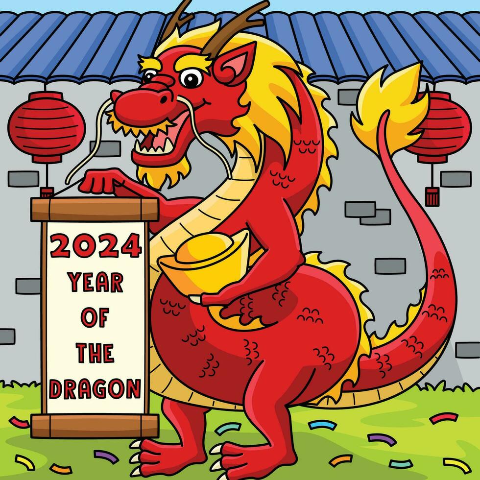 2024 Year of the Dragon Colored Cartoon vector