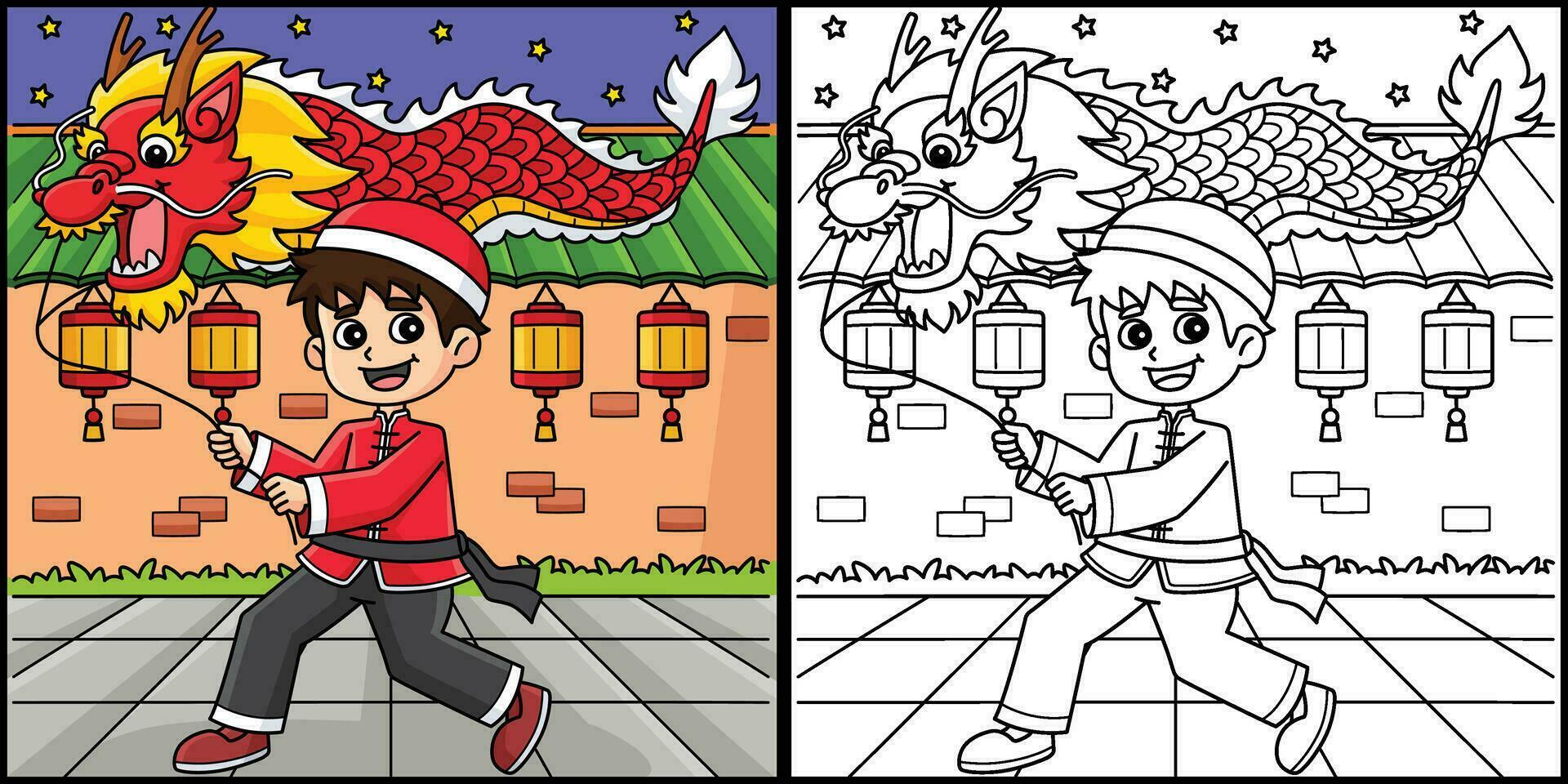 Year of the Dragon Boy with a Lantern Illustration vector