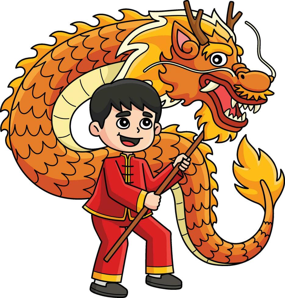 Year of the Dragon Dance Kids Cartoon Clipart vector