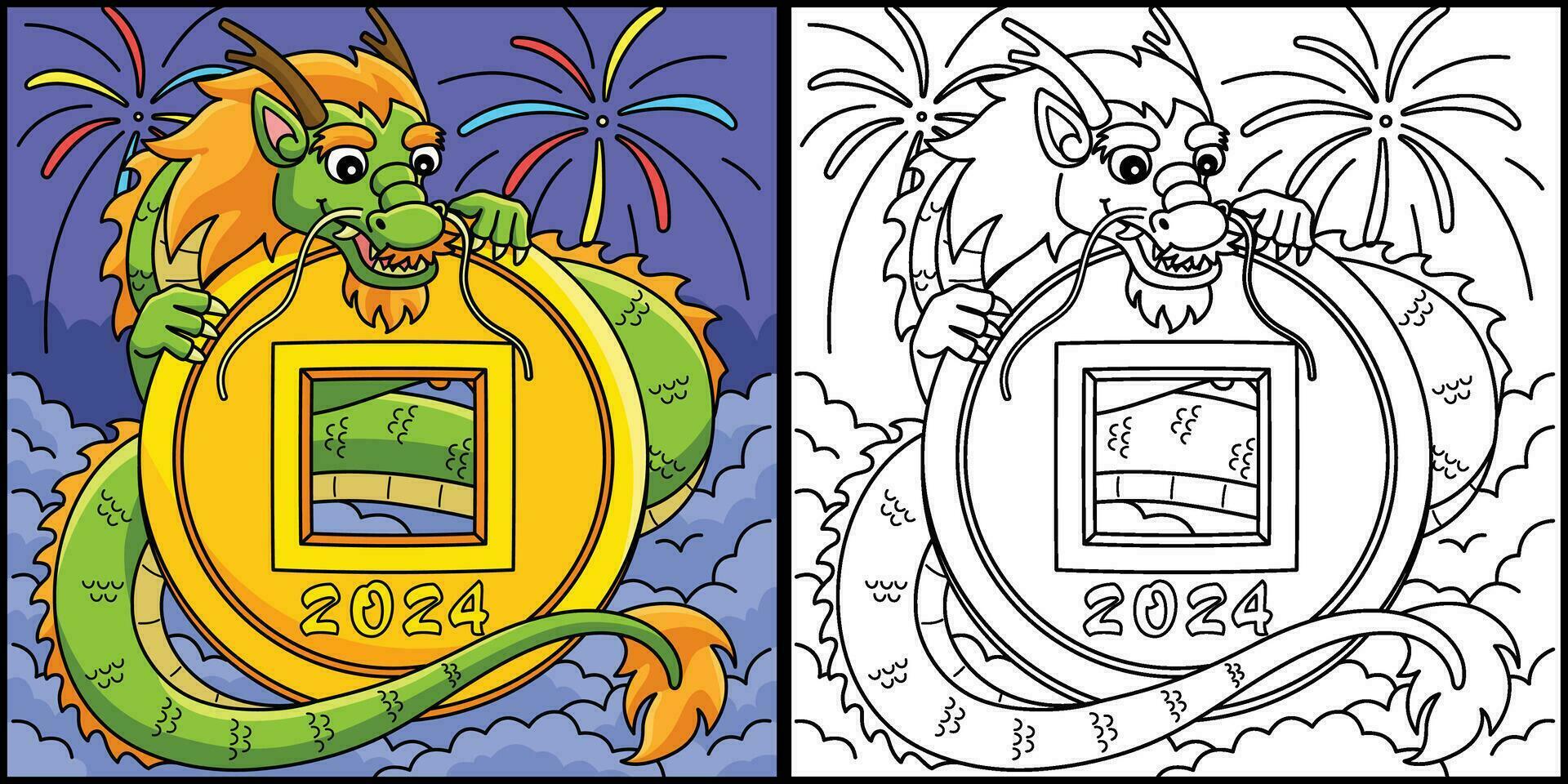 Year of the Dragon with 2024 Coin Illustration vector