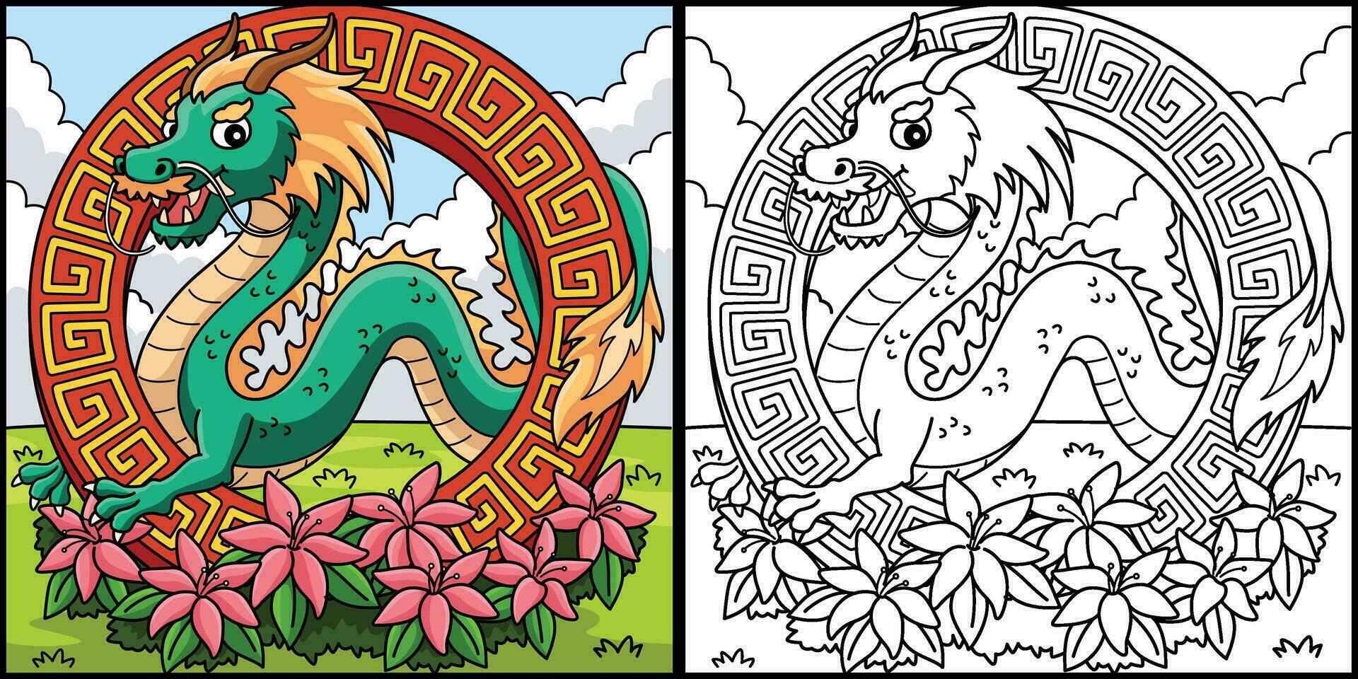 Year of the Dragon with Flowers Illustration vector