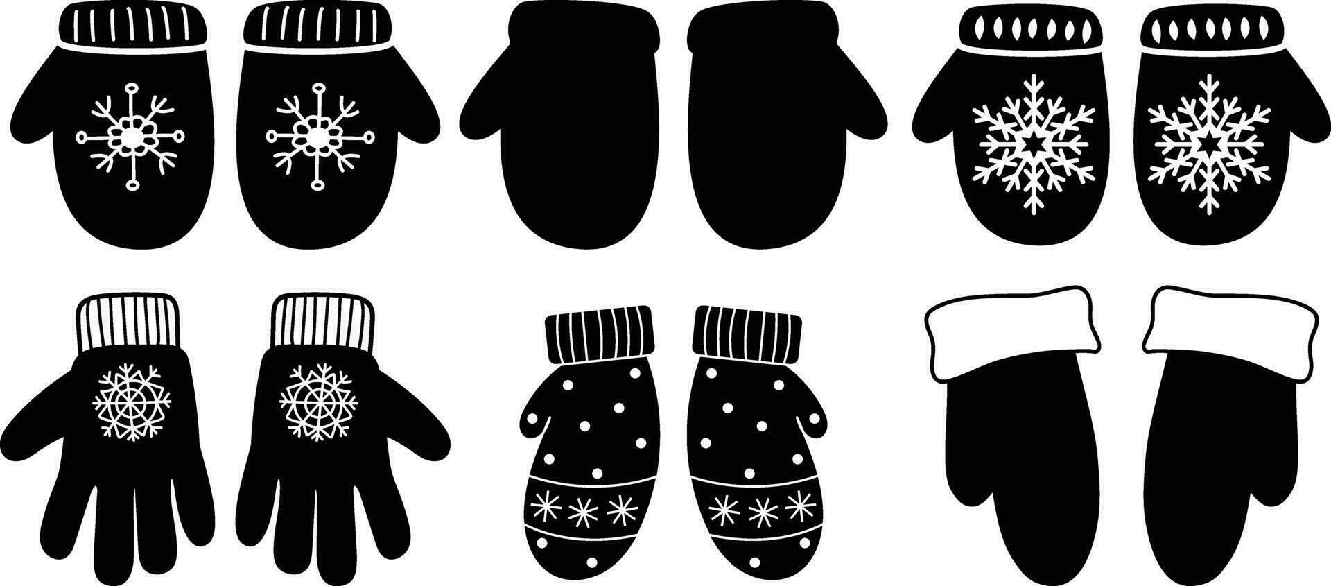 Mittens silhouette set , winter cartoon gloves design, icon, symbol. Winter vector illustration isolated on white background