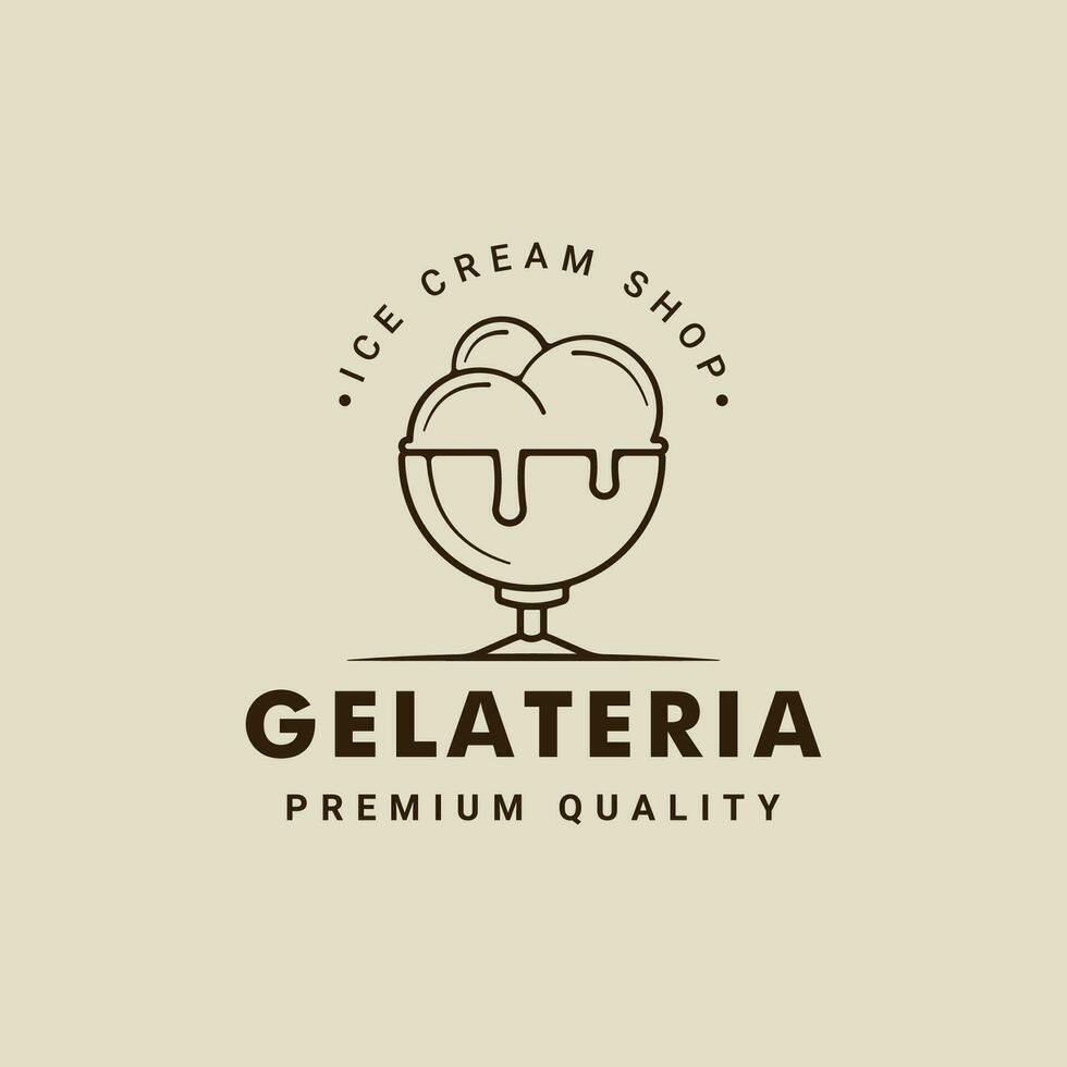 hielo crema pelotas en cuenco logo línea Arte vector ilustración modelo icono gráfico diseño. comida congelado o helado heladería firmar y símbolo para negocio tienda café con tipografía estilo