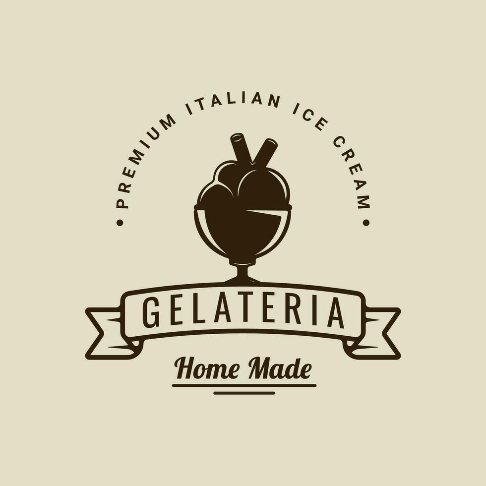 hielo crema pelotas en cuenco logo vector Clásico ilustración modelo icono gráfico diseño. comida congelado o helado heladería firmar y símbolo para negocio tienda café con tipografía estilo