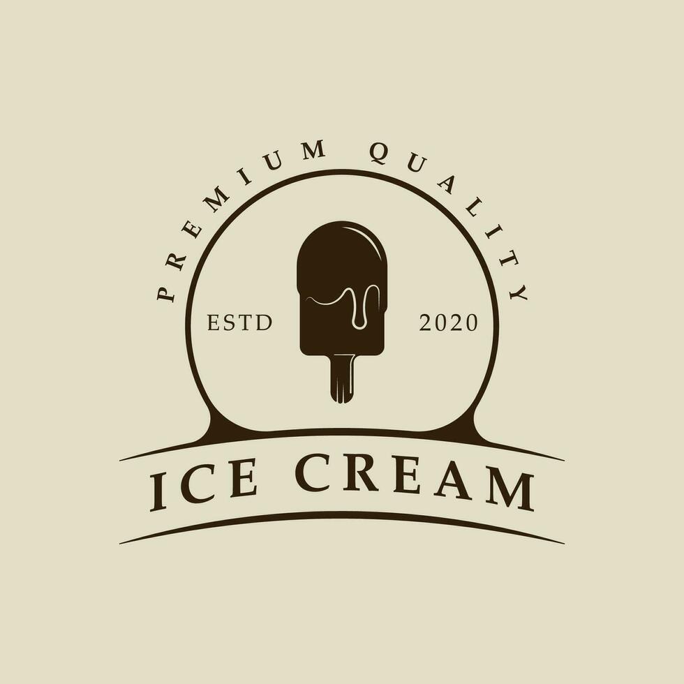 ice cream stick logo vector vintage illustration template icon graphic design. food frozen gelato sign or symbol for shop business with badge typography style concept