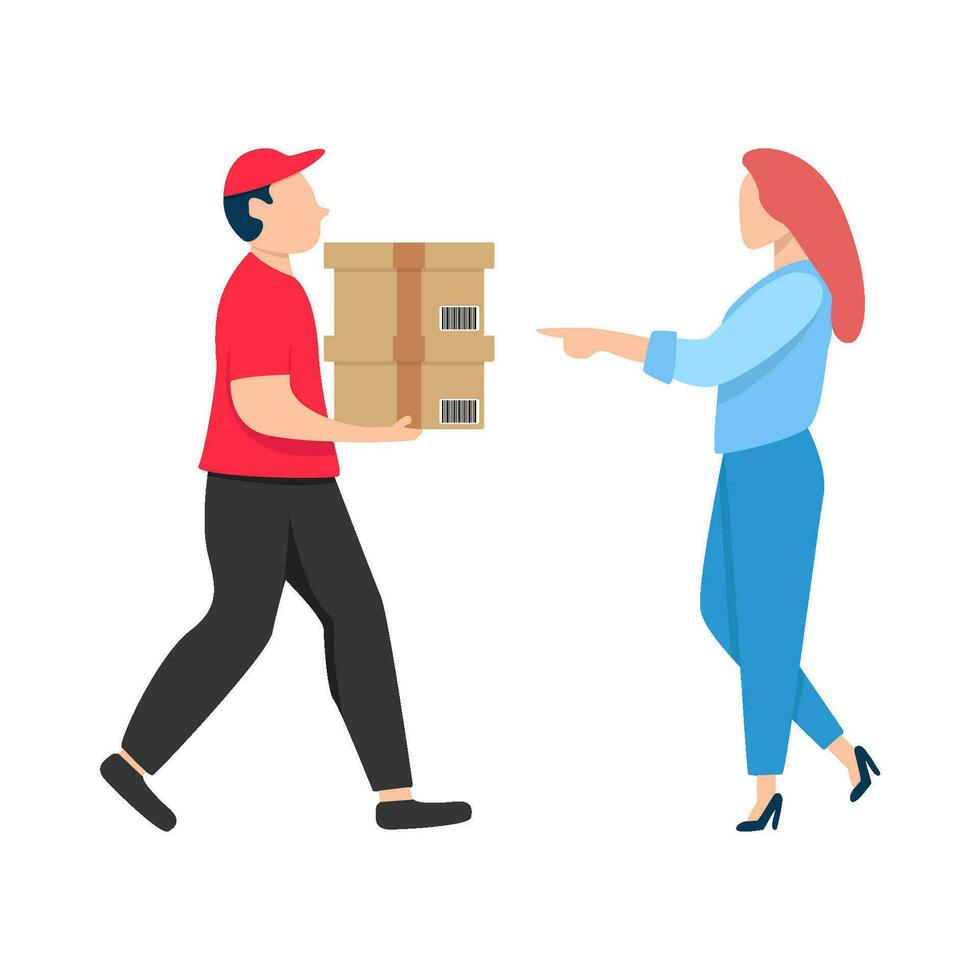 delivery box in courier with customer illustration vector