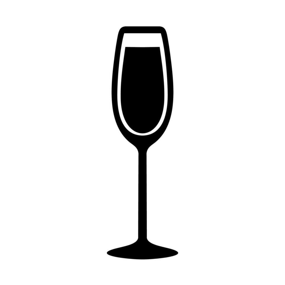 agraciado vaso con champán icono. negro alargado cristal platos con élite bebida símbolo de fiesta y romántico vector aniversario. vector ilustración