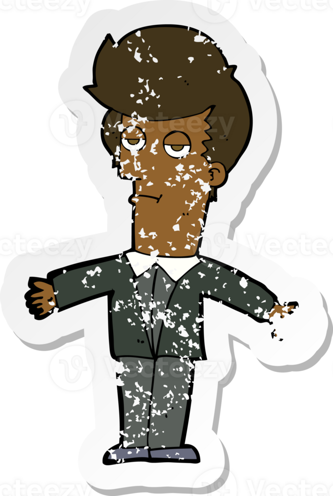 retro distressed sticker of a cartoon bored man png