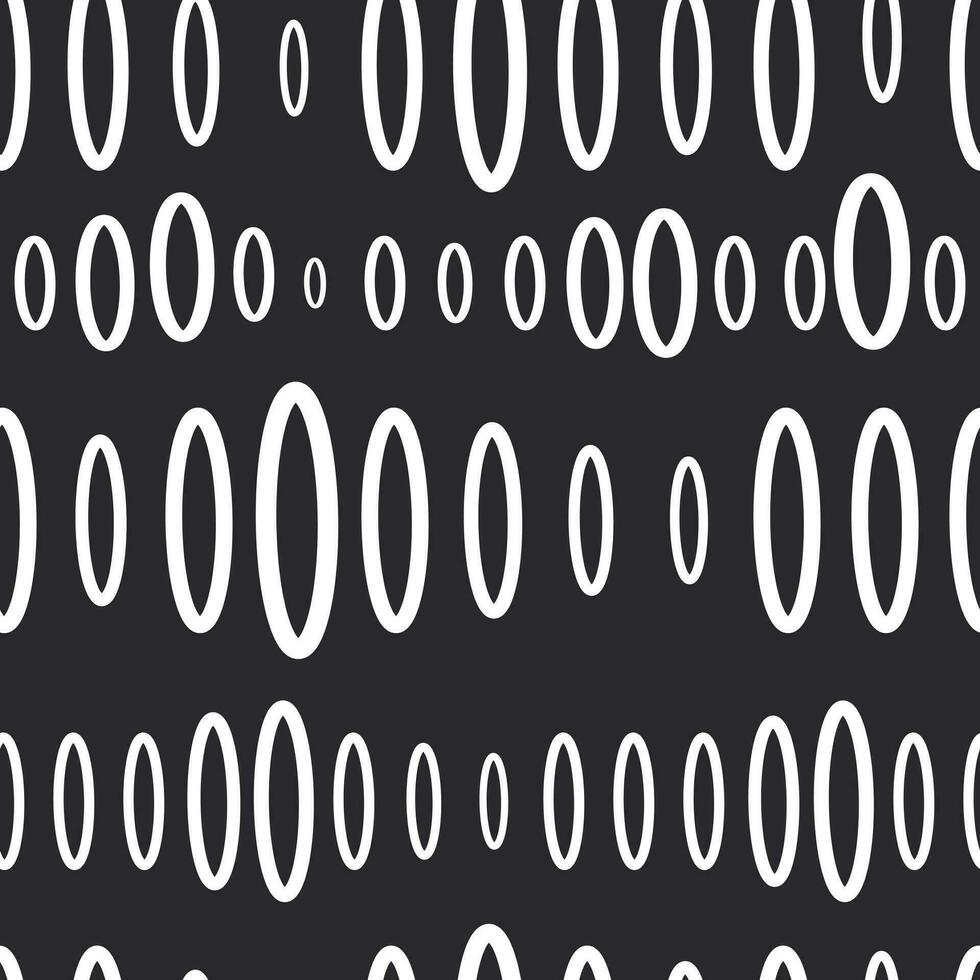 Seamless modern pattern with white zeros on a black background. Vertical ellipses for fashion fabrics, textiles, decorative pillows. Vector. vector