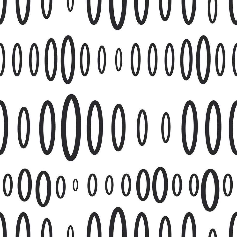 Seamless modern pattern with black zeros on a white background. Vertical ellipses for fashion fabrics, textiles, decorative pillows. Vector. vector