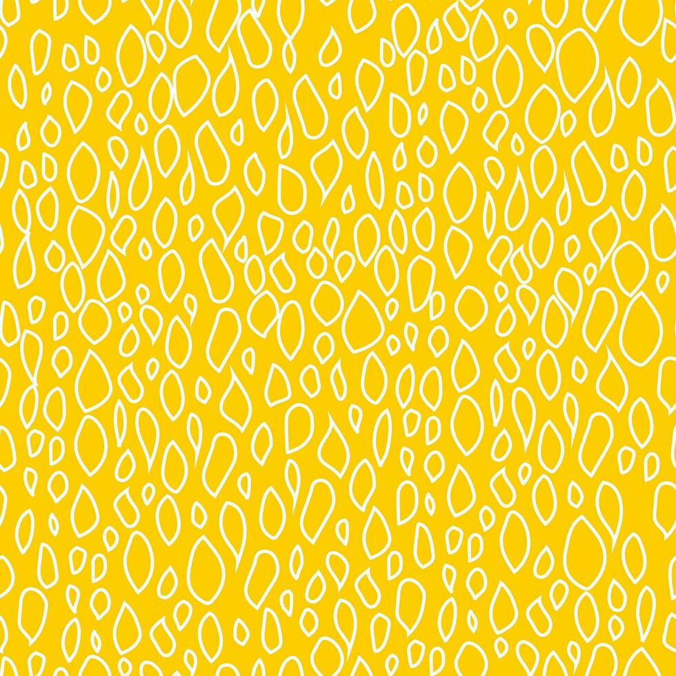 Shapeless modern white drops on a yellow background are hand-drawn in the form of spots. Seamless fashionable pattern for fabrics. Vector. vector
