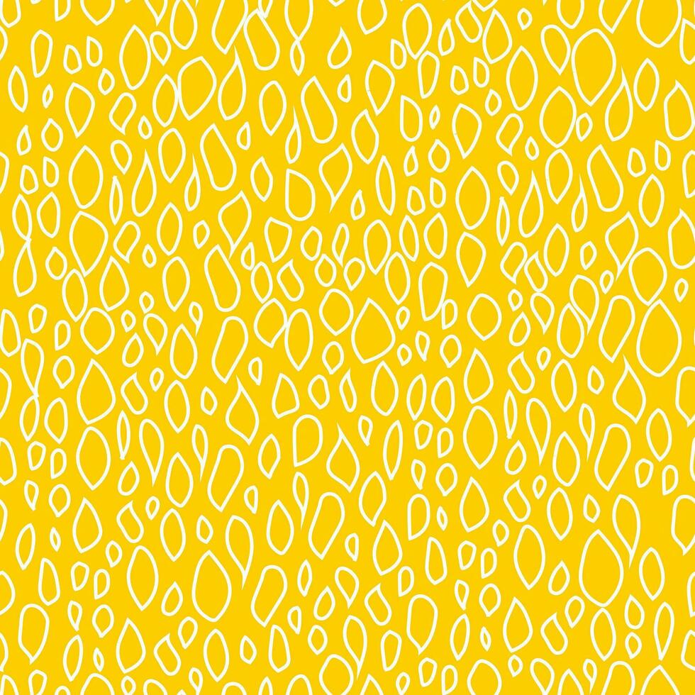 Shapeless modern white drops on a yellow background are hand-drawn in the form of spots. Seamless fashionable pattern for fabrics. Vector. vector