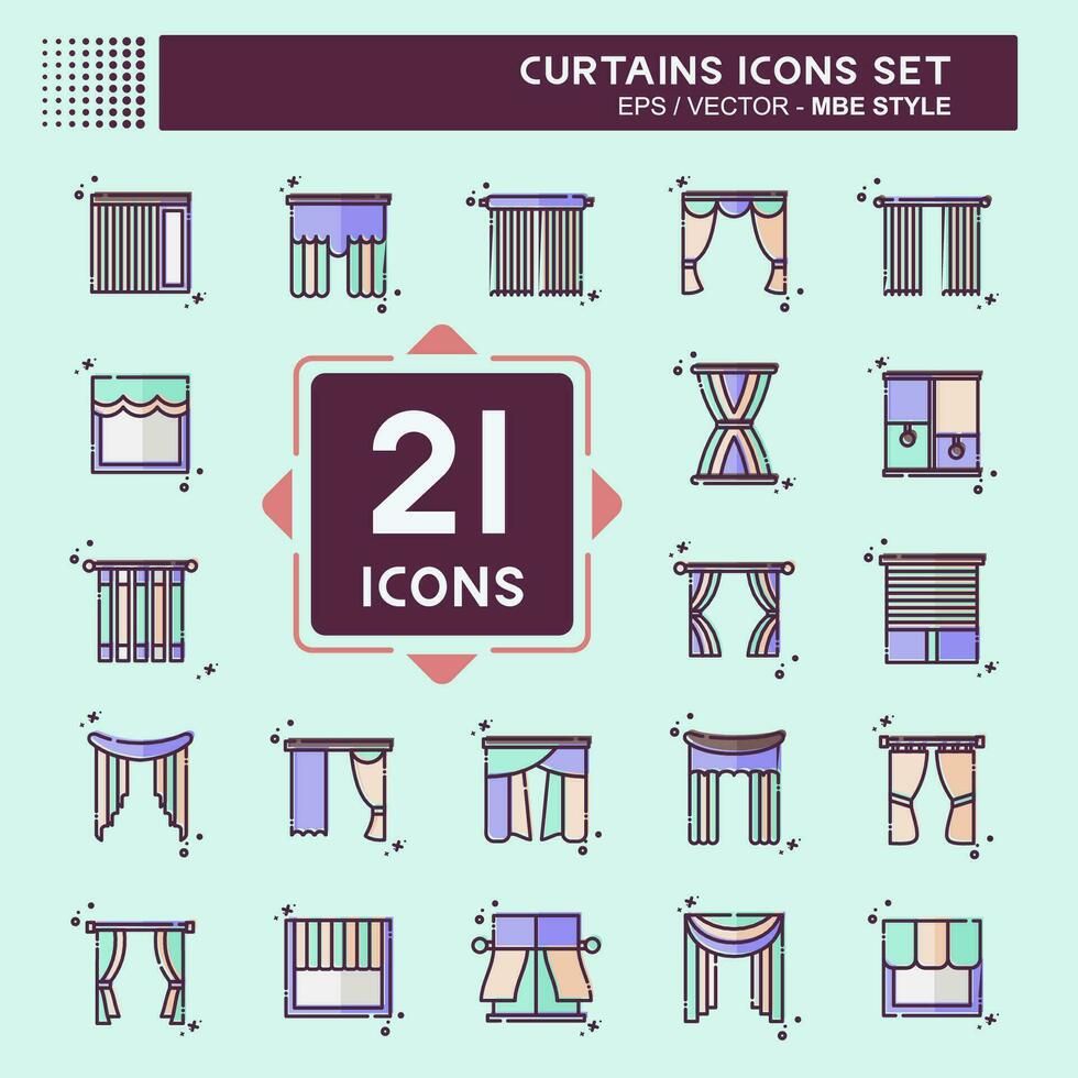 Icon Set Curtains. related to Home Decoration symbol. MBE style. simple design editable. simple illustration vector