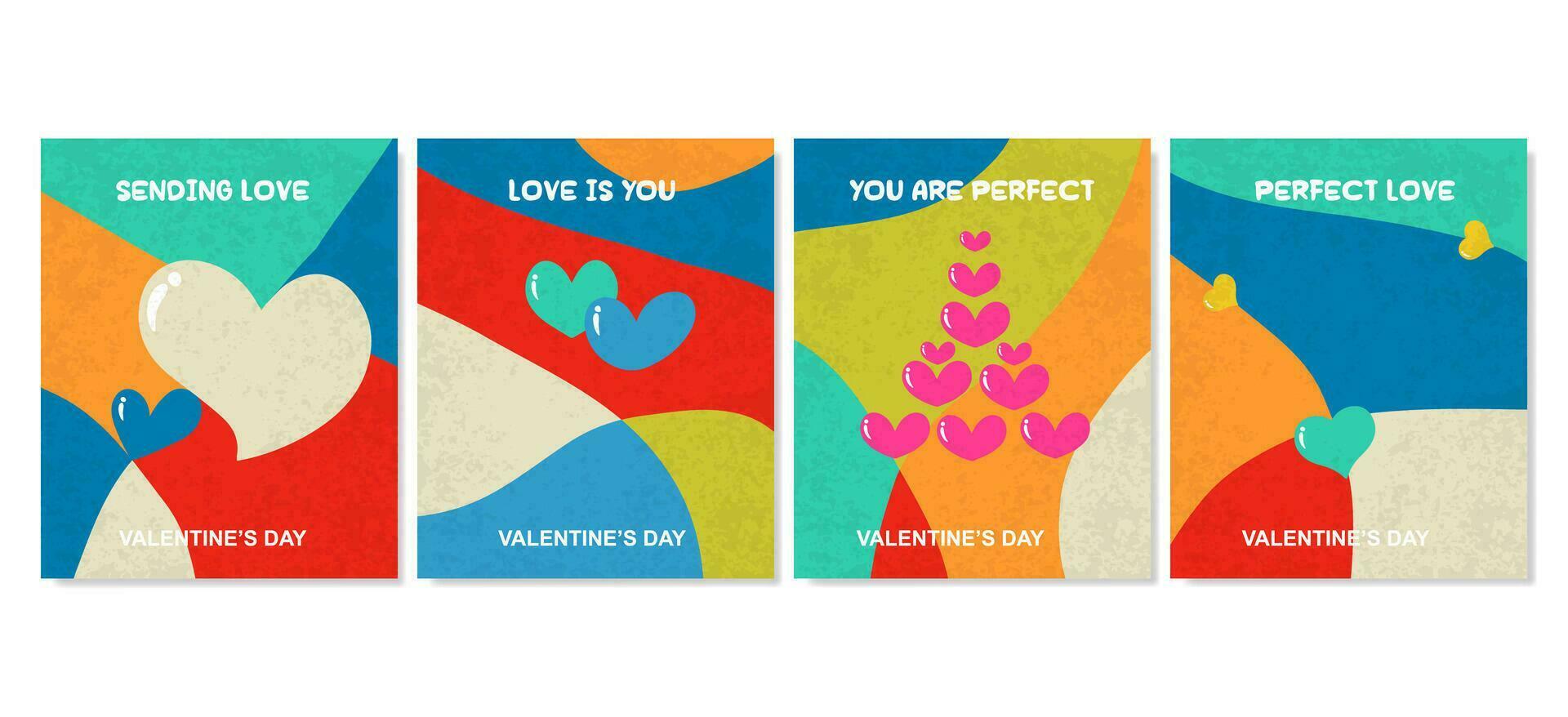 Creative concept of Happy Valentines Day cards set. Modern abstract art design with hearts  geometric shapes. Templates for celebration,  ads,  branding, banner,  cover,  label,  poster,  sales. vector