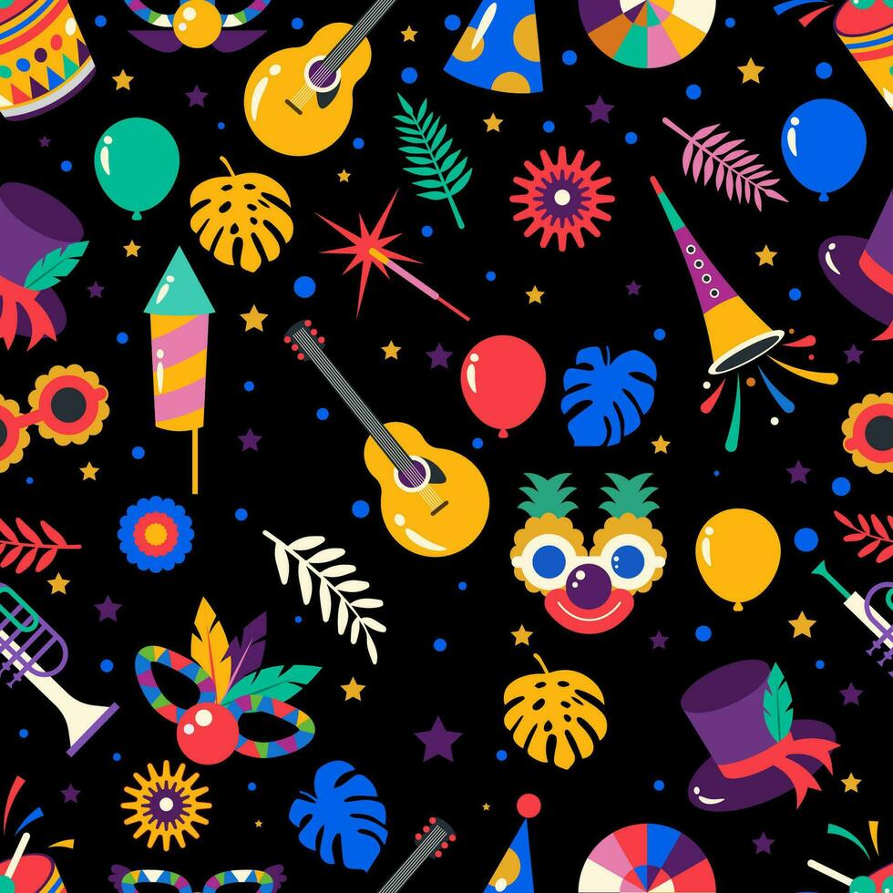 Seamles patter of Brazilian Carnival, music festival, masquerade vector