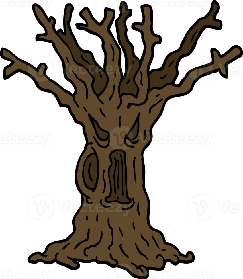 hand drawn doodle style cartoon spooky tree png