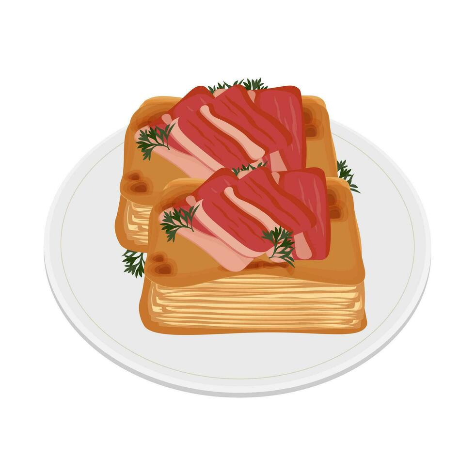 Logo Illustration of Puff pastry pie with prosciutto vector