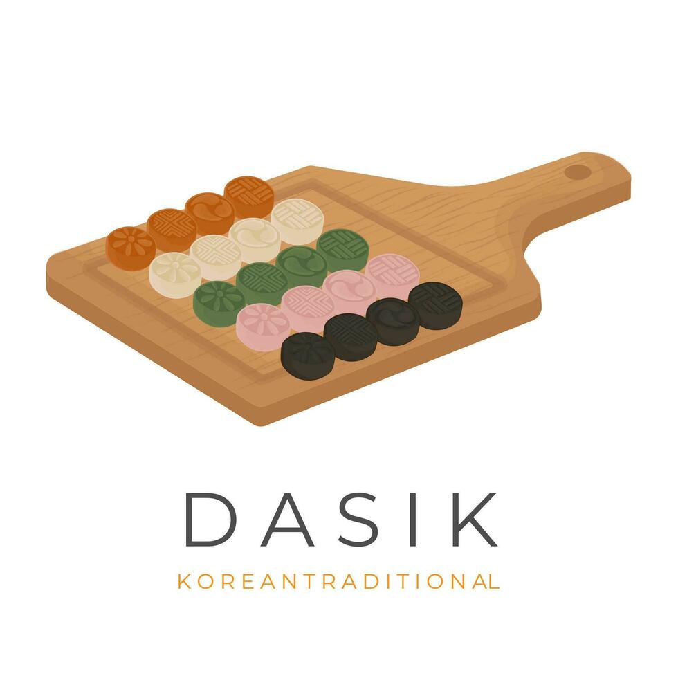 Vector logo illustration of traditional Korean dasik cake ready to be served