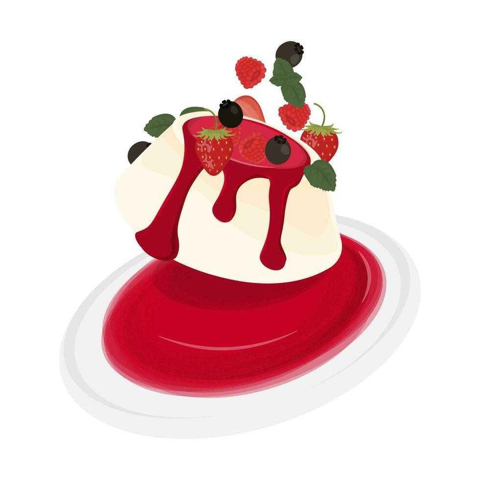 logo ilustración levitación italiano postre panna cotta vector