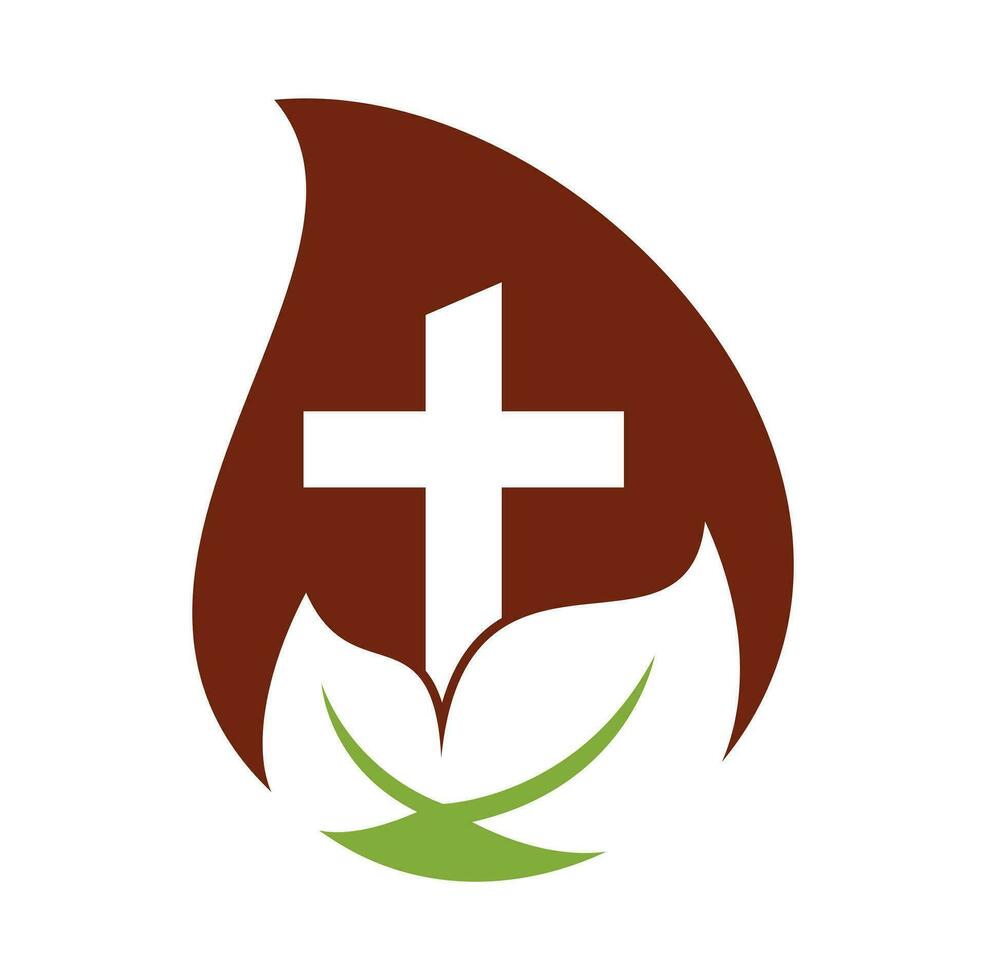 church tree drop shape concept vector logo design. Cross tree logo design.