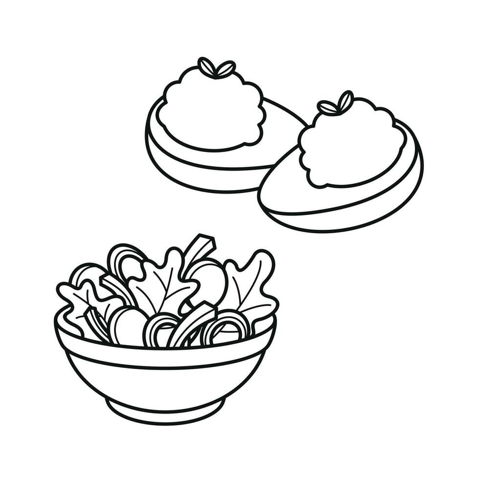 Tasty delicious savory foods premium vector arts. cartoon doodle cute icon outline line art design