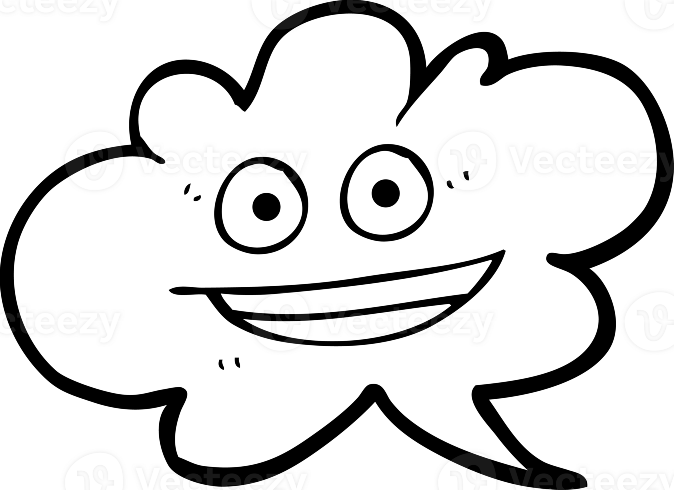 black and white cartoon cloud speech bubble with face png