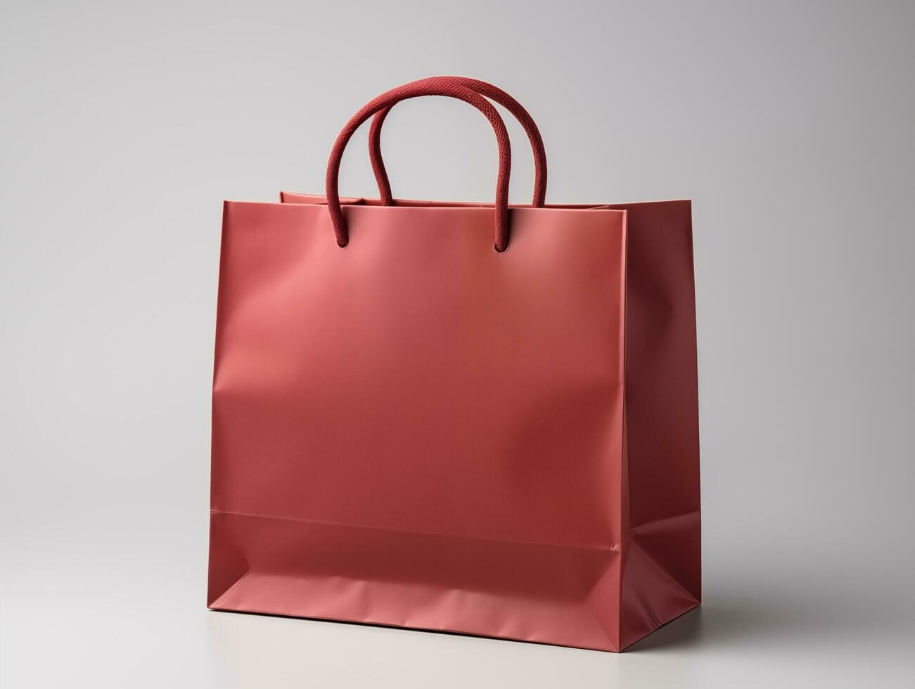 AI generated Blank empty red paper shopping bag mockup isolated photo